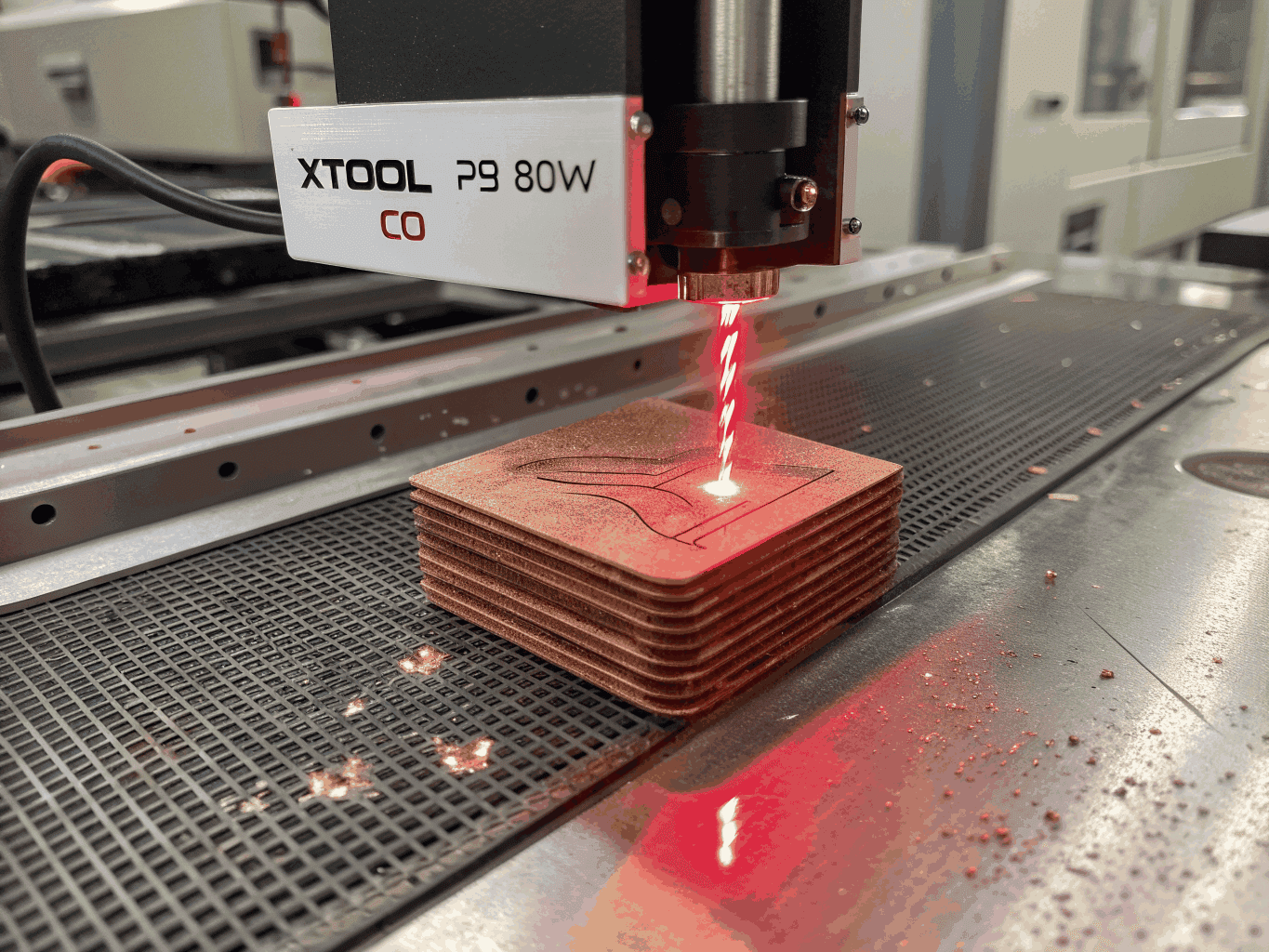 High-precision laser engraving machine working on industrial metal components